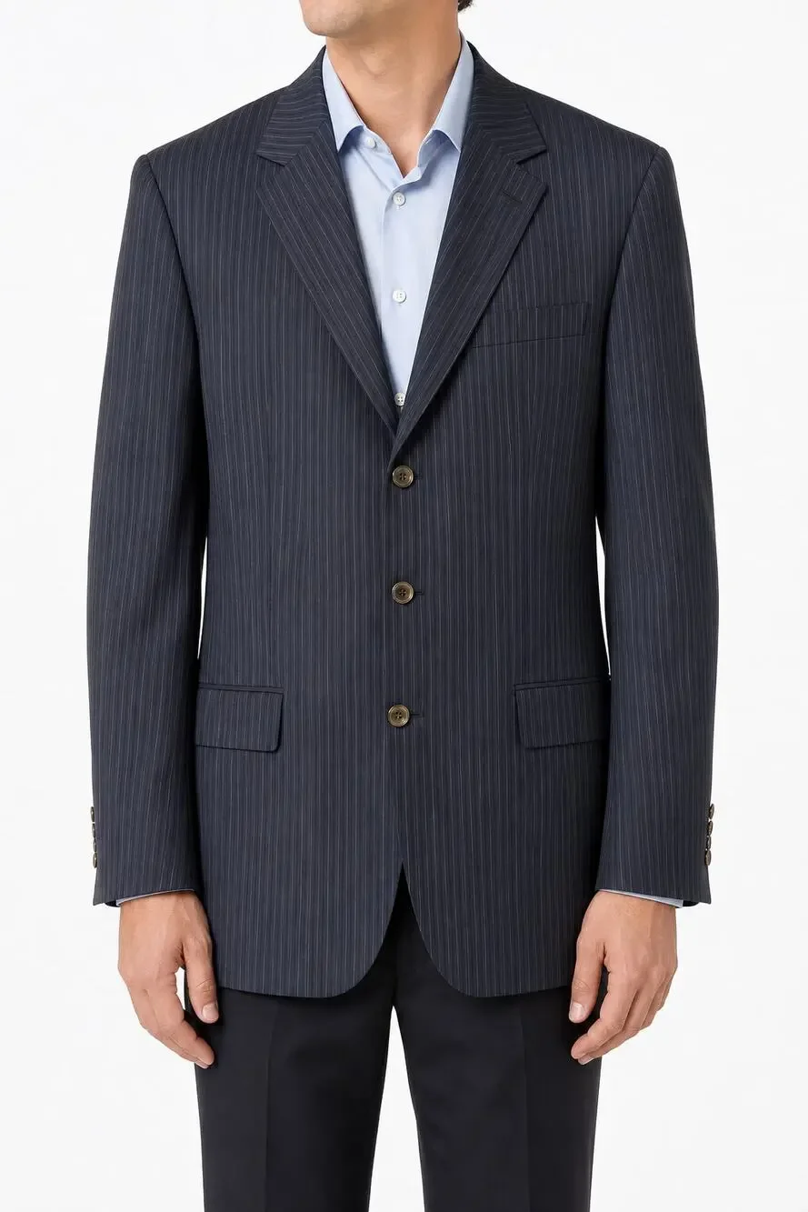 BOSS Hugo Boss Mens Rossolini Navy Pinstripe 3-Button Sport Coat Blazer Size 48L